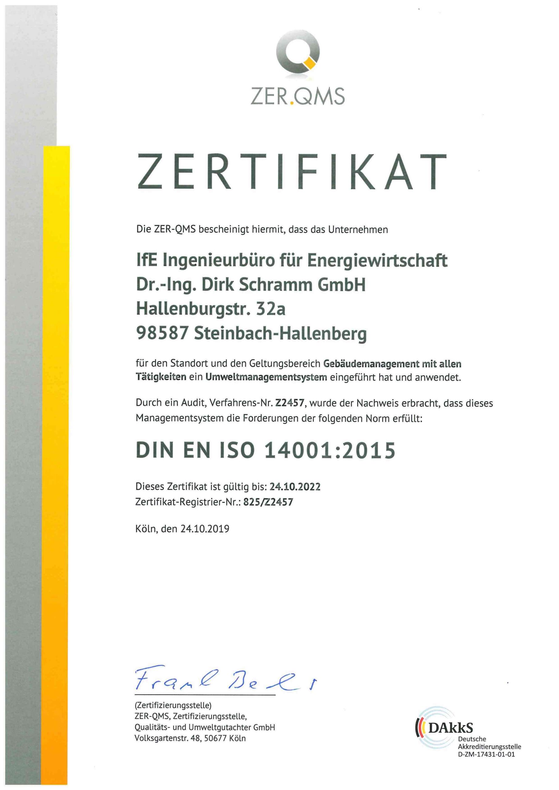 Die IFE GmbH ist nach DIN EN ISO 14001 zertifiziert